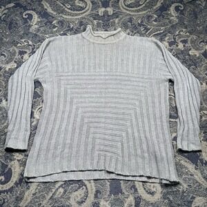 Vtg 90s Natural Issue Ribbed Mock Neck Sweater Mens Large Geometric Brown